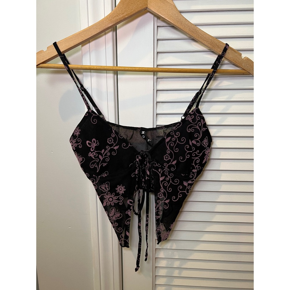MOTEL Cami Top Butterfly Floral Black & Pink Party Club Festival Size XS